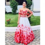 White Colour Soft net Flower Design Embroidery Lehenga