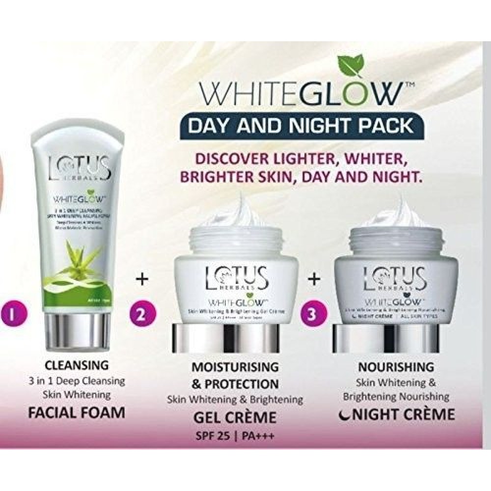 Lotus Herbals White Glow Day and Night Pack (60GM) | 3 in 1 Deep Cleaning