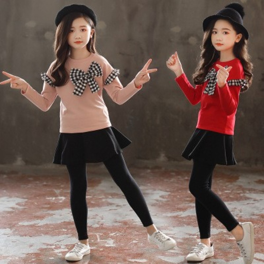 Little girl princess autumn long-sleeved skirt pants two-piece whole