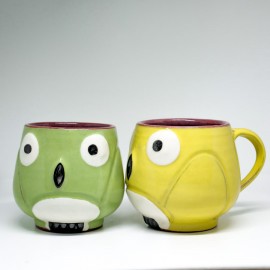 Handmade Owl Tea Mugs | Wonderful Gifts for Tea & Coffee Lovers | Set 2 Owls Cups - Big