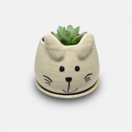 Handmade Rabbit Mini Succulent Clay Pot - White