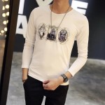 Men's Long Sleeved Pure Cotton V Collar T-shirt
