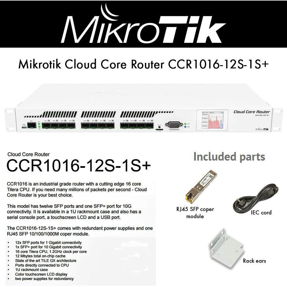 Mikrotik Cloud Core Ethernet Router - CCR1016-12S-1S+ | 2 GB RAM - 16 Core Processor Mikrotik Cloud Core Ethernet Router - CCR1016-12S-1S+ | 2 GB RAM - 16 Core Processor
