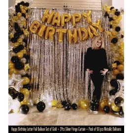 Happy Birthday Balloons Set With 2pcs Fringe Curtain - Combo Party Set