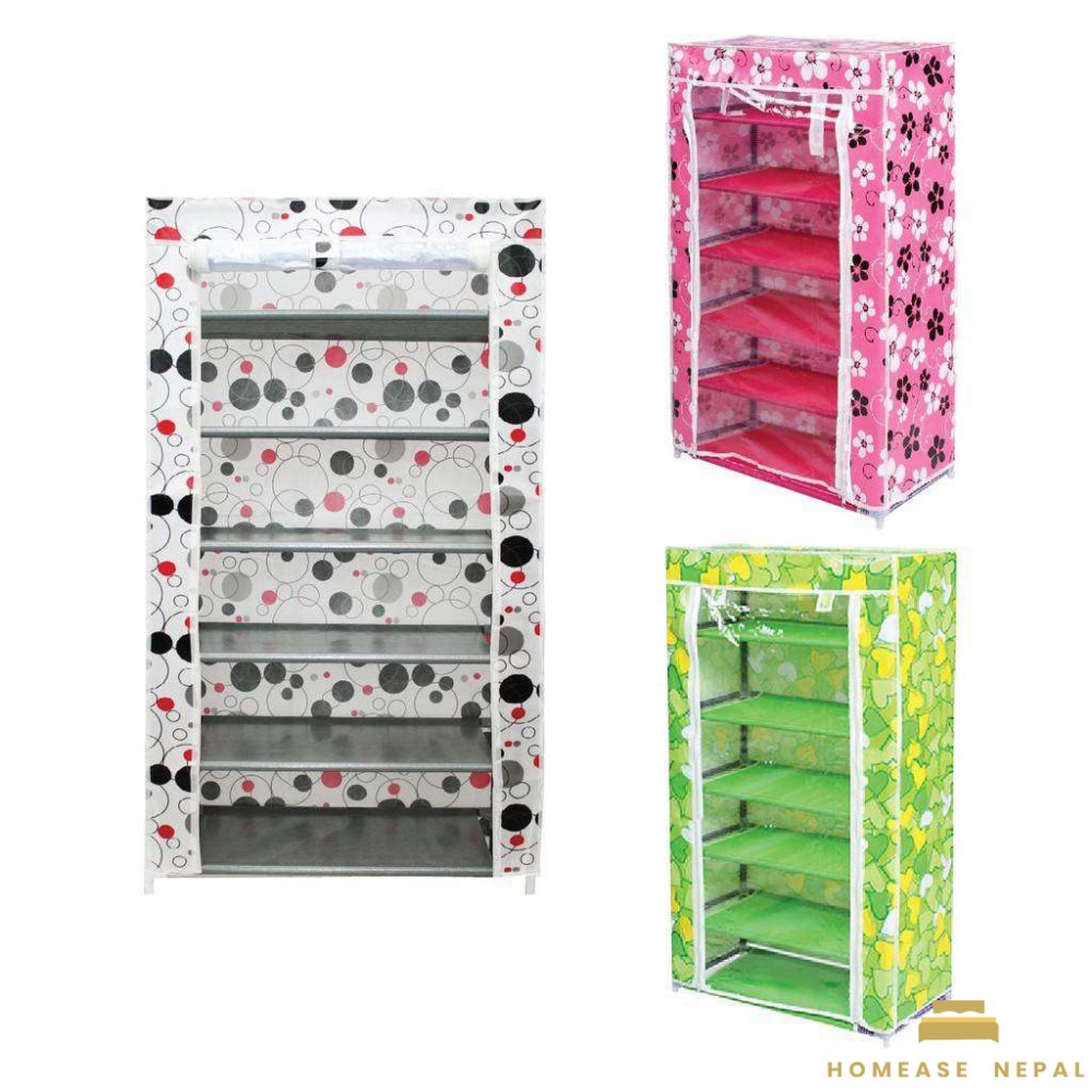 Portable Folding And Covering Metal Stand 6 Layer Shoe Rack