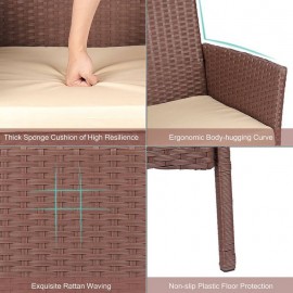 Rattan Furniture With Curved Backrest, Padded Cushion And Tempered Glass - Brown