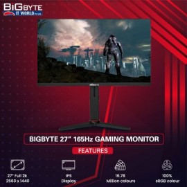 BIGBYTE 27 inch 2K 165Hz IPS 1.07B 95% DCI-P3 WQHD 2560 x 1440 Wide Screen Display HDR Flat FreeSync Gaming Monitor