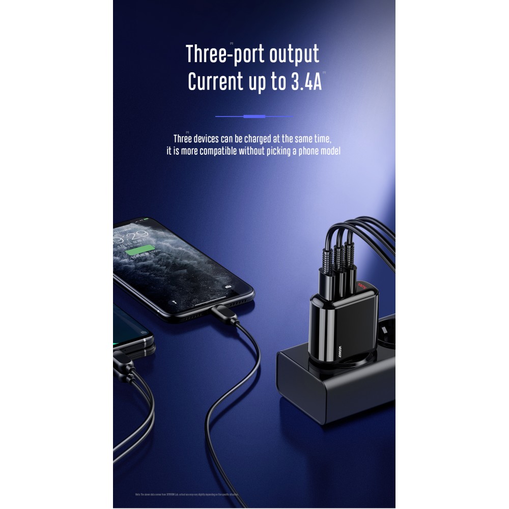 JOYROOM HKL-USB59 Sharp Series 3.4A Intelligent Digital Travel Wall Charger (3 USB) JOYROOM HKL-USB59 Sharp Series 3.4A Intelligent Digital Travel Wall Charger (3 USB)