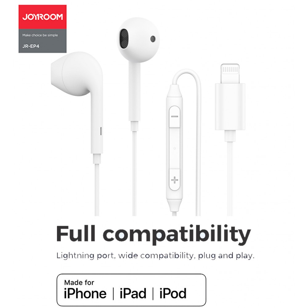 JR-EP4 Ben Series Lightning earphone-white