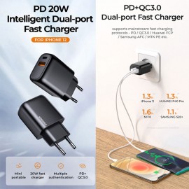 L-QP204 20W Dual Port PD+QC3.0 Smart Travel Charger EU Black L-QP204 20W Dual Port PD+QC3.0 Smart Travel Charger EU Black