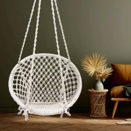 Macrame swing chair (198 cm X 67 cm X 65 cm, White, 100 kgs Capacity)
