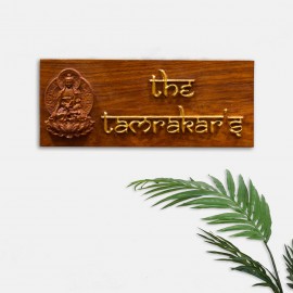 Lord Buddha Carved Wooden Nameplate - Name Signs