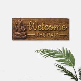 Lord Ganesh Statue Wooden Home Signs - Nameplates |16*6inch