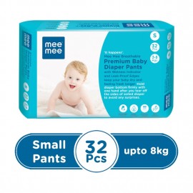Mee Mee Breathable Premium Baby Diaper Pants with Wetness Indicator and Leak-Proof Edges (Small- 32 Pcs)