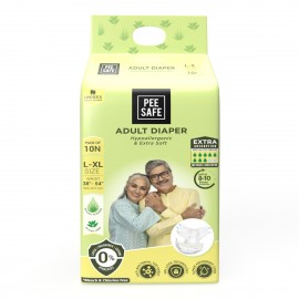 Pee Safe Adult Diaper | Medium - Large | Waist Size 71-114 cm (28"-45") | High Absorbency 10 Pcs