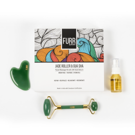 Furr by Pee Safe Jade Roller and Gua Sha Facial Massage Kit with 24K Gold Serum