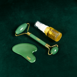 Furr by Pee Safe Jade Roller and Gua Sha Facial Massage Kit with 24K Gold Serum 