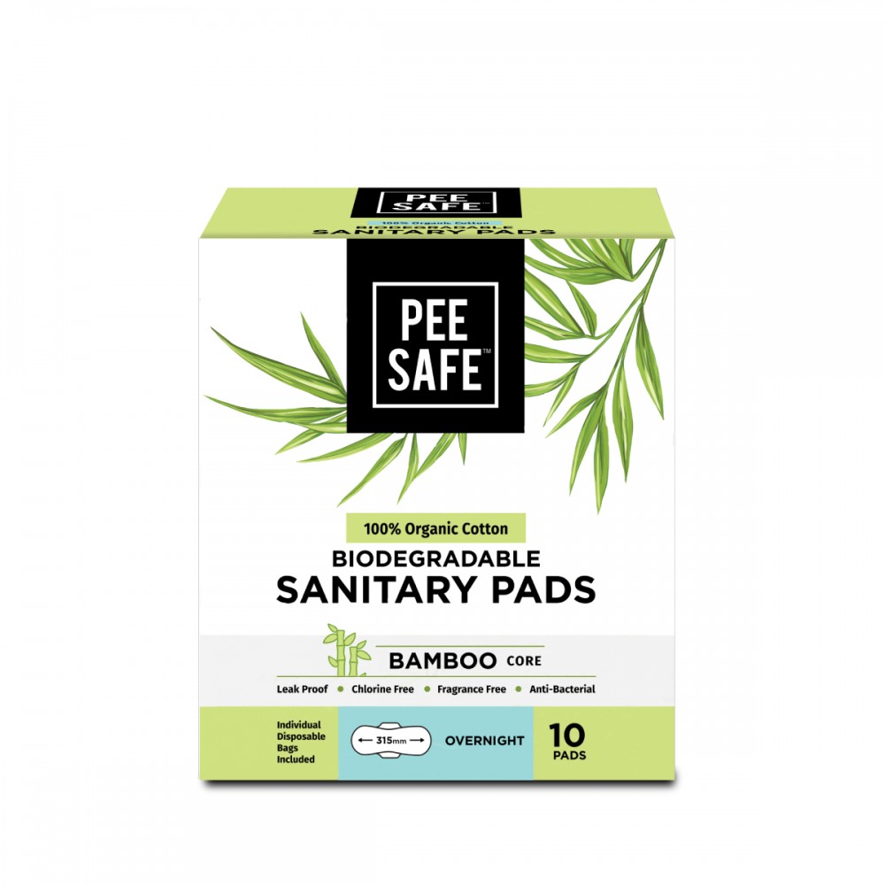Pee Safe 100% Organic Cotton, Biodegradable Sanitary Pads - Overnight - Pack of 10 Pee Safe 100% Organic Cotton, Biodegradable Sanitary Pads - Overnight - Pack of 10