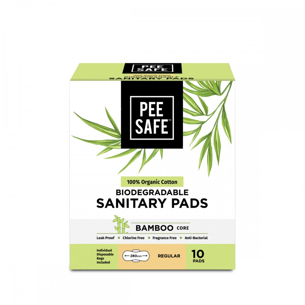 Pee Safe 100% Organic Cotton, Biodegradable Sanitary Pads - Regular - Pack of 10 Pee Safe 100% Organic Cotton, Biodegradable Sanitary Pads - Regular - Pack of 10