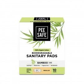 Pee Safe 100% Organic Cotton, Biodegradable Sanitary Pads - Regular - Pack of 10