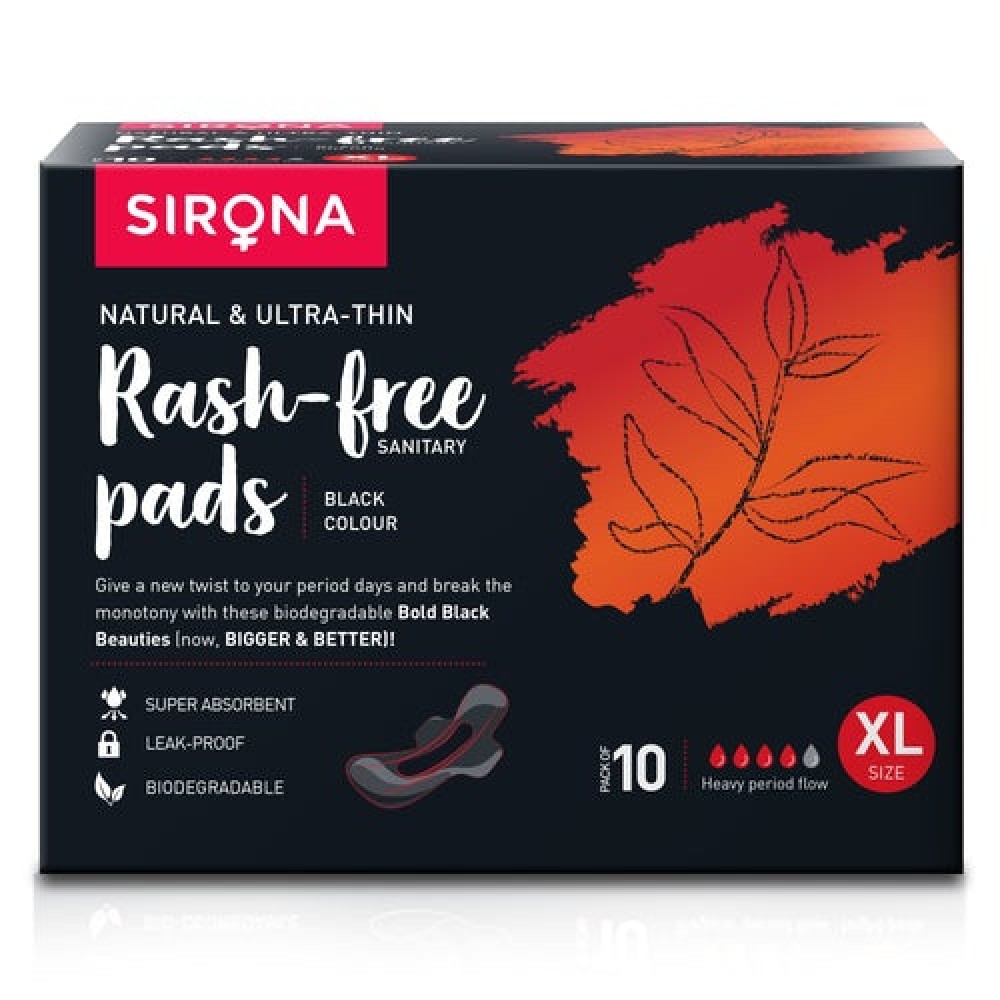 Sirona Biodegradable Super Soft Black Sanitary Pads/Napkins - Extra Large - 10 Count (310 mm) Sirona Biodegradable Super Soft Black Sanitary Pads/Napkins - Extra Large - 10 Count (310 mm)