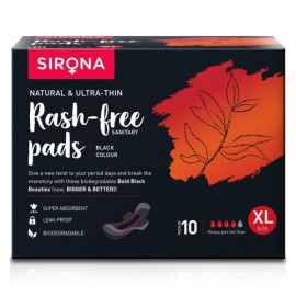 Sirona Biodegradable Super Soft Black Sanitary Pads/Napkins - Extra Large - 10 Count (310 mm)