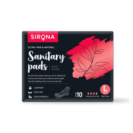 Sirona Biodegradable Super Soft Black Sanitary Pads/Napkins - Large (L) Night Pads (Pack of 10)