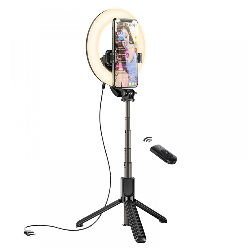HOCO Tabletop Holder “LV03 Showfull” For Live Broadcast With Round Fill Light & BT Remote Control HOCO Tabletop Holder “LV03 Showfull” For Live Broadcast With Round Fill Light & BT Remote Control