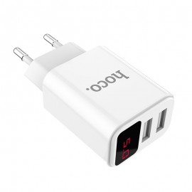 HOCO “C63A Victoria” Wall Charger - Dual USB Ports With LED Digital Display EU