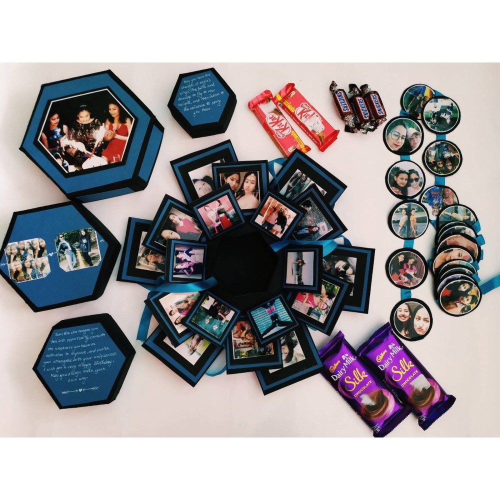 Handmade 4 Layer Hexagonal Explosion Box With Photos And Chocolates