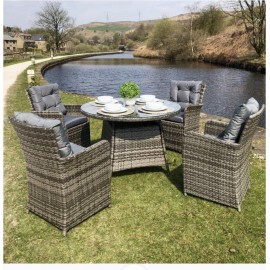 Outdoor 4 Seat Round Garden Dining Set in Grey