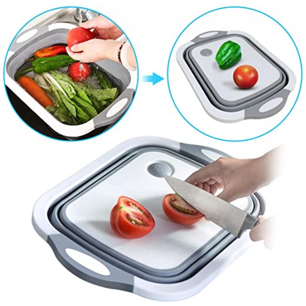 Multifunction Over-The-Sink Cutting Board With Removable Collapsible Colander Multifunction Over-The-Sink Cutting Board With Removable Collapsible Colander