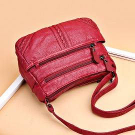 Hot Fashion Women Washed Pu Soft Leather Shoulder Multi-layer Crossbody Bags