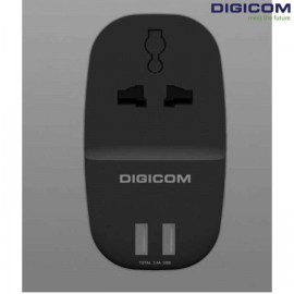 Digicom Power Adapter | 1 Universal Socket | 2 USB Charging Ports 