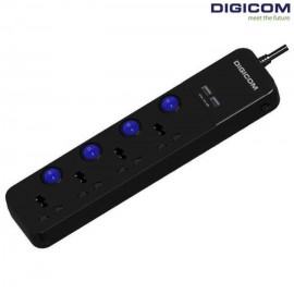 Digicom Surge Protector Socket | 4 Universal Extension | Individual switch | 2 USB Charging Port