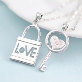 Customized Couple Lock And Key Necklace Chain | Pure Silver