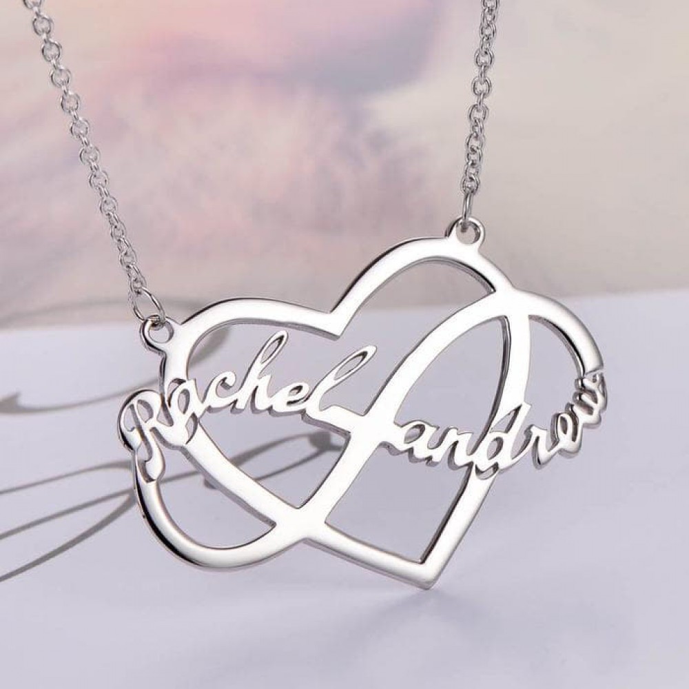 Customised Couple Name Printed Infinity Love Chain Necklace | Pure Silver