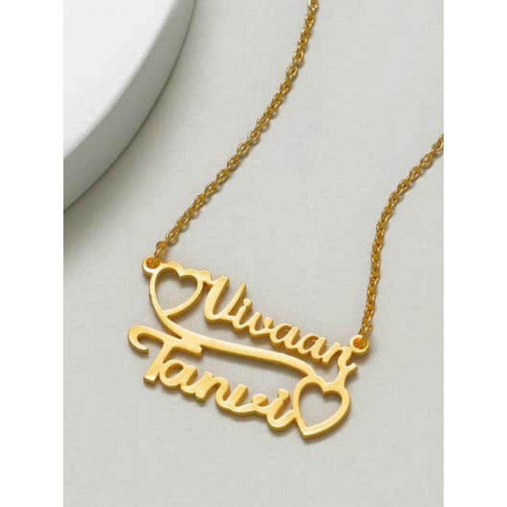 Customised Gold Plated Layered Name Heart Pendant | Panchadhatu Customised Gold Plated Layered Name Heart Pendant | Panchadhatu