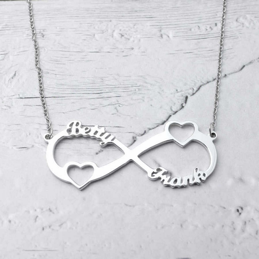 Customised Couple Name Printed Infinity Chain Necklace | Pure Silver Customised Couple Name Printed Infinity Chain Necklace | Pure Silver