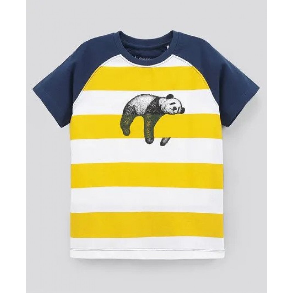 Pine Kids Half Sleeves Striped Biowashed Tee Panda Print - Yellow