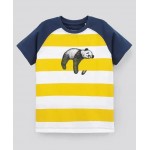 Pine Kids Half Sleeves Striped Biowashed Tee Panda Print - Yellow