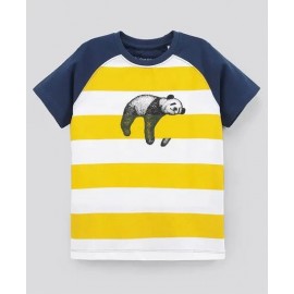 Pine Kids Half Sleeves Striped Biowashed Tee Panda Print - Yellow