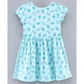 Hola Bonita Short Sleeve Knit Frock Ballerina Print with Bow - Light Blue