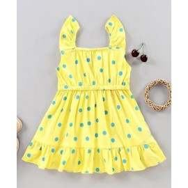 Babyhug 100% Cotton Singlet Sleeves Frock Polka Dot Print - Yellow 