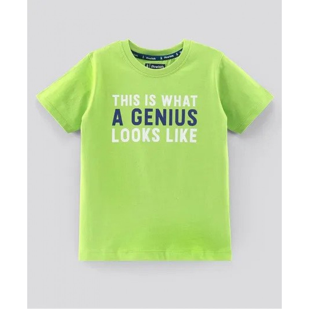 Pine Kids Half Sleeves Biowashed Tee Text Print - Green