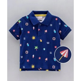 Babyhug Half Sleeves Polo T-Shirt Umbrella Print - Navy