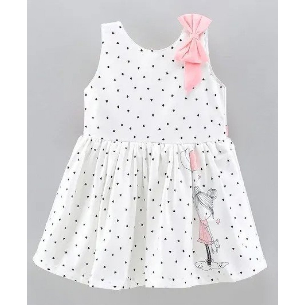 ORRIGANY Sleeveless Frock Heart Print with Bow - Peach