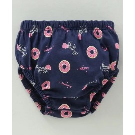 Cucumber Half Sleeves Frock with Bloomer Donuts Print - Navy