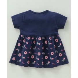 Cucumber Half Sleeves Frock with Bloomer Donuts Print - Navy