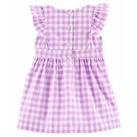 Carter's Gingham Flutter Dress - Purple White |3-6Months